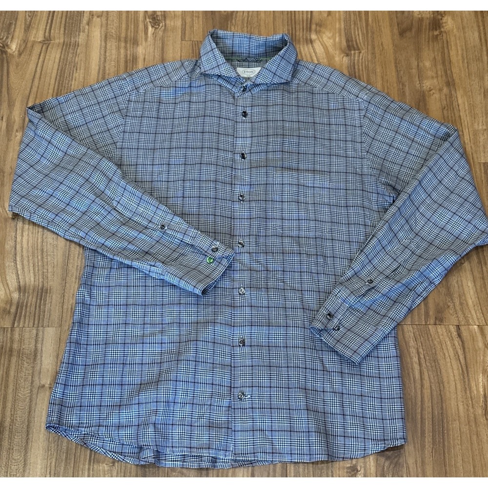 ETON Men's Large Slim Fit Multicolor Plaid Cotton Button Up Shirt - Sz 42 / 16.5